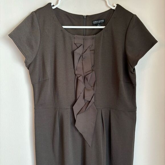 Pamela Dennis Private Client Group Brown Ruffle Art To Wear Short Sleeve Dress S - Picture 3 of 11